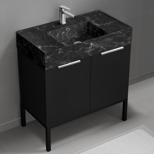 Nameeks DERIN995 Black Bathroom Vanity With Black Marble Design Sink, Modern, Free Standing, 32 Inch